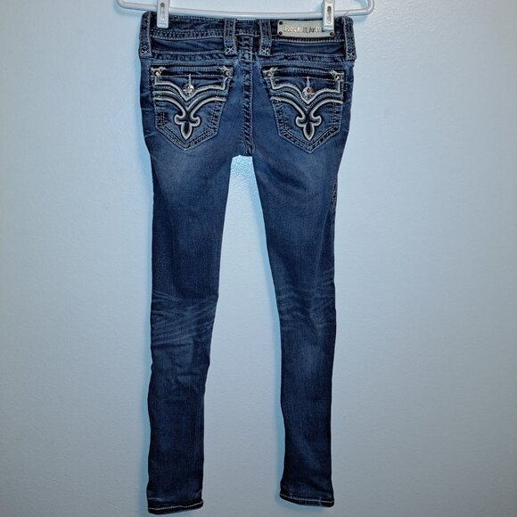 🪨 Rock Revival Allegra Skinny Jeans W/Leather Embroidered Flap Pockets size 25 - Picture 2 of 16